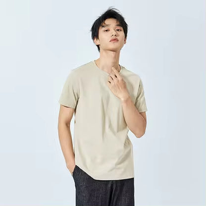 Summer Cotton T Shirts Men 2025 Simple O Neck Stretch Solid New Tops Clothing Casual Tshirt Man Streetwear Cool Tee Shirts